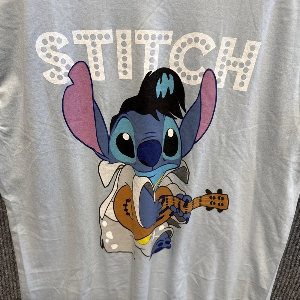 Disney Lilo & Stitch Graphic Tee‎ Large Light Blue 100% Cotton Cartoon NWOT